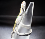 Серебряное кольцо «Ящерка» с диопсидами и пурпурными сапфирами Серебро 925