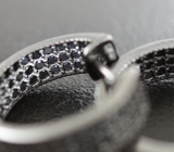 Стильные серебряные серьги с черными шпинелями Серебро 925