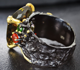 Серебряное кольцо с золотистым кварцем, мексиканскими опалами и диопсидом Серебро 925