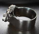 Серебряное кольцо с черной шпинелью, кристаллическим эфиопским опалом, хризопразом и диопсидом Серебро 925