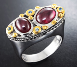 Серебряное кольцо с рубинами и синими сапфирами