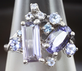Серебряное кольцо с иолитами 3,14 карата, танзанитами и голубыми сапфирами Серебро 925