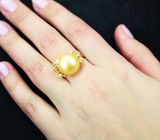 Золотое кольцо с золотистой морской жемчужиной 14,5 карата и бриллиантами Золото