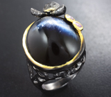 Серебряное кольцо с соколиным глазом, аметистами и топазом Серебро 925