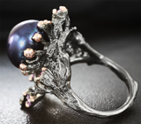 Серебряное кольцо с цветной жемчужиной, аметистами и мозамбикским гранатом Серебро 925