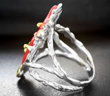 Серебряное кольцо с кораллами, диопсидами и пурпурными сапфирами Серебро 925