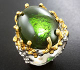 Серебряное кольцо с кабошоном зеленого турмалина 36,33 карата Серебро 925