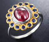 Серебряное кольцо с рубином 1,74 карата и синими сапфирами Серебро 925