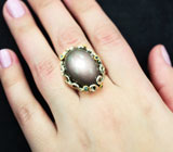 Серебряное кольцо с лунным камнем 41,3 карата с эффектом кошачьего глаза и синими сапфирами Серебро 925