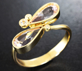 Золотое кольцо с морганитами 1,46 карата, бесцветными цирконами и лейкосапфиром Золото