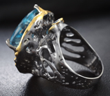 Серебряное кольцо с голубым топазом 17,91 карата и синими сапфирами Серебро 925