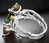 Серебряное кольцо с ограненными черными опалами и разноцветными сапфирами Серебро 925