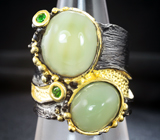 Серебряное кольцо с желто-зелеными опалами и диопсидами Серебро 925
