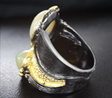 Серебряное кольцо с желто-зелеными опалами и диопсидами Серебро 925