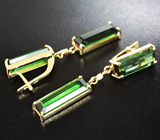 Золотые крупные серьги с неоново-зелеными турмалинами 19,11 карата и бриллиантами Золото
