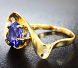 Золотое кольцо с ярким насыщенным танзанитом 3,15 карата и бриллиантами Золото