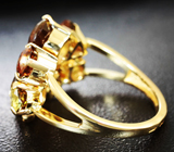 Золотое кольцо с андалузитами 5,71 карата, зеленым сапфиром и бриллиантом Золото