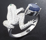 Оригинальное серебряное кольцо с синим сапфиром  Серебро 925