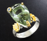 Серебряное кольцо с зеленым аметистом 10 карат и синим сапфиром Серебро 925