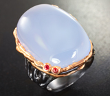 Серебряное кольцо с халцедоном 30+ карат и рубинами Серебро 925