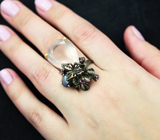Серебряное кольцо с розовым кварцем 22+ карат, звездчатым сапфиром и аметистами Серебро 925