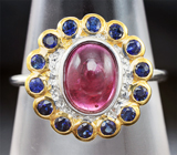 Серебряное кольцо с рубином 1,82 карата и синими сапфирами Серебро 925