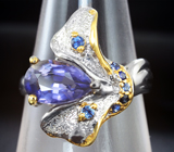 Серебряное кольцо с иолитом и синими сапфирами Серебро 925