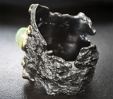 Серебряное кольцо с кристаллическим эфиопским опалом и хризопразами Серебро 925