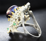 Серебряное кольцо с цветным жемчугом и изумрудом Серебро 925