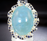Серебряное кольцо с аквамарином 70+ карат, голубыми топазами и синими сапфирами Серебро 925