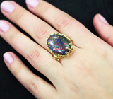 Золотое кольцо с крупным черным опалом топовых характеристик 10,27 карата и бриллиантами Золото
