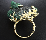 Золотое кольцо с уникальной друзой кристаллов изумруда 50,54 карата, ограненными изумрудами и бриллиантами Золото