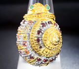 Серебряное кольцо «Улитка» с разноцветными сапфирами, родолитами и изумрудами Серебро 925
