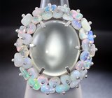 Кольцо c лунным камнем с эффектом кошачьего глаза