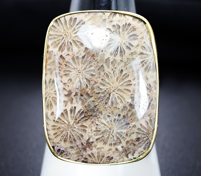 Серебряное кольцо с агатизированным кораллом