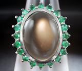Серебряное кольцо с лунным камнем 11,34 карата и изумрудами Серебро 925