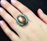 Серебряное кольцо с лунным камнем 11,34 карата и изумрудами Серебро 925