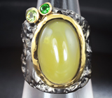 Серебряное кольцо с желтым опалом, перидотом и диопсидом Серебро 925