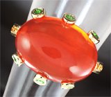 Кольцо c мексиканским огненным опалом, цаворитами гранатами и оранжевыми сапфирами