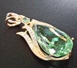 Кулон с зеленым аметистом, сапфиром и бесцветными цирконами