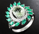 Серебряное кольцо с зеленым аметистом и хризопразами Серебро 925