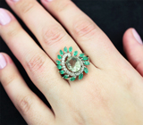 Серебряное кольцо с зеленым аметистом и хризопразами Серебро 925