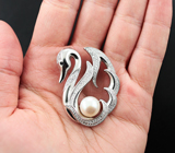 Серебряная брошь "Лебедь" с жемчужиной Серебро 925