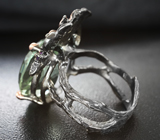 Серебряное кольцо с празиолитом 13 карат и аметистами Серебро 925
