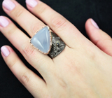 Серебряное кольцо с халцедоном 24+ карата и синим сапфиром Серебро 925