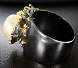 Серебряное кольцо с жемчужиной, родолитом гранатом и перидотом Серебро 925