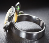 Серебряное кольцо с лунным камнем и диопсидами Серебро 925