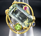 Серебряное кольцо с зеленым аметистом 24 карата, перидотом, рубином и танзанитом Серебро 925