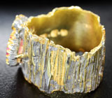 Серебряное кольцо с розовыми сапфирами, мозамбикскими гранатами и ограненным черным опалом Серебро 925