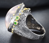 Серебряное кольцо с розовым кварцем 38 карат и диопсидами Серебро 925
